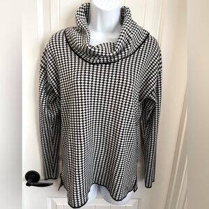 Calvin Klein Black & White Oversized Herringbone Cowl Neck Top, Size M